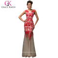 Grace Karin Vente en gros sans manches en dentelle Red Mermaid Prom Dress CL007588-2